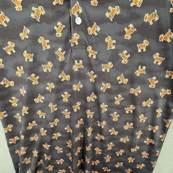 Waggle Shirt Mens Large Gray Tiger Dog Print Performance Polo Golf Stretch - Picture 2 of 7